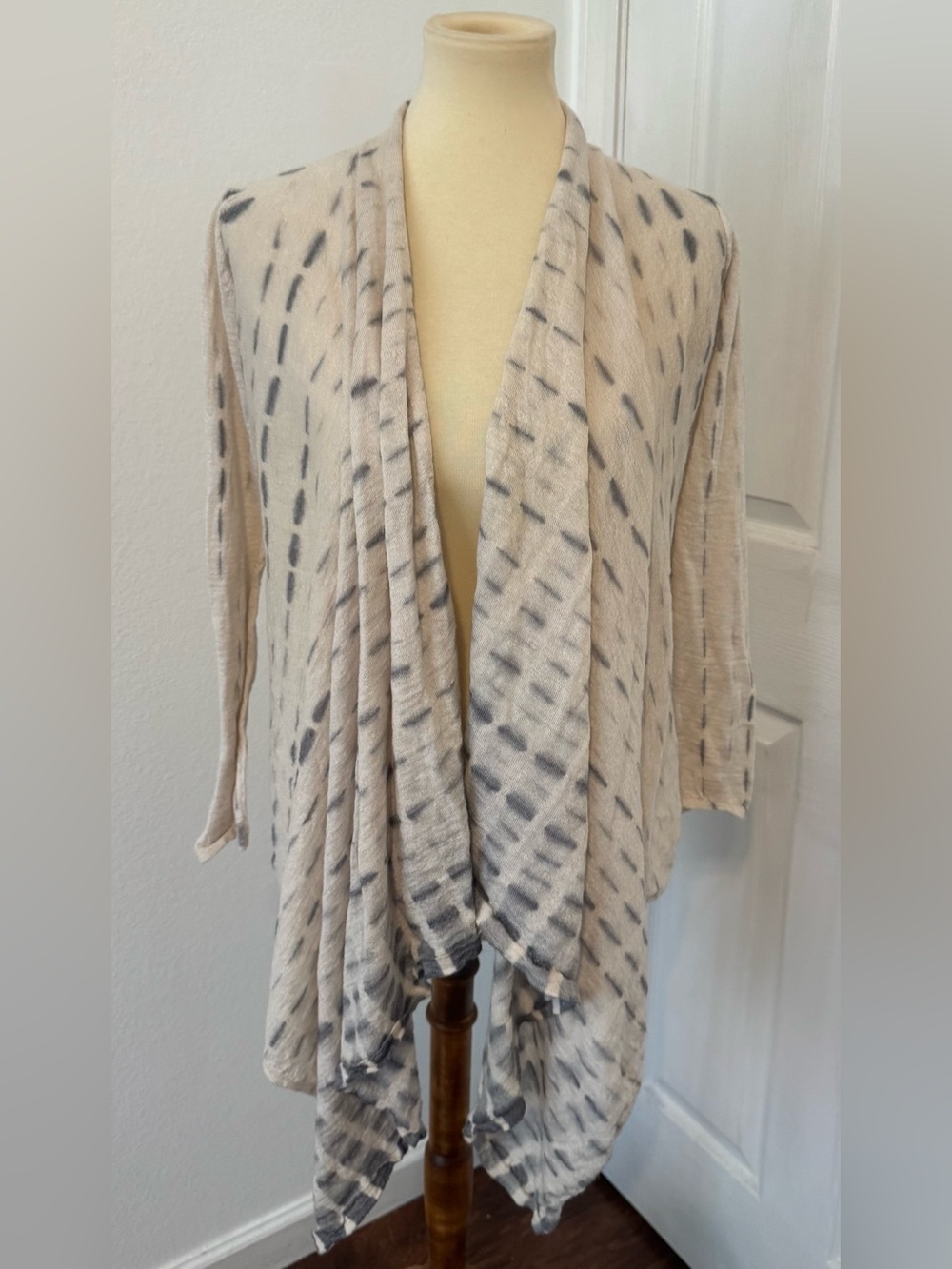 Eileen Fisher Baby Alpaca Silk Waterfall Cascading Wrap Cardigan Tie Dye Boho M
